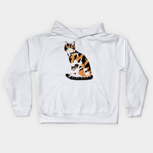 Calico cat sitting Kids Hoodie